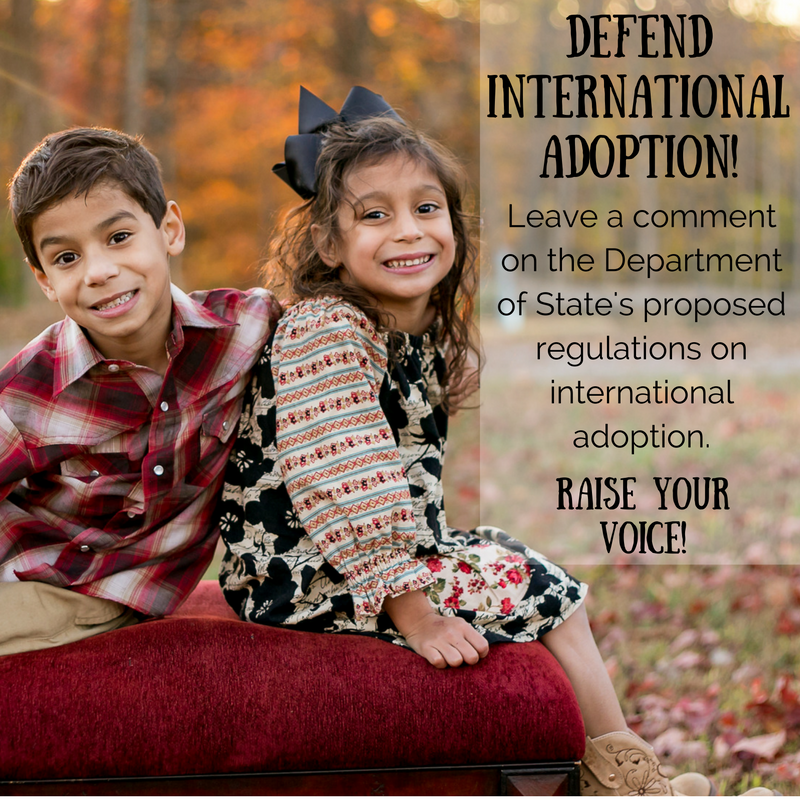 Defend international adoption! Raise your voice on behalf of families, children and agencies who will be negatively affected by these proposed regulations!